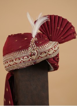 Designer Maroon Embroidered Turban