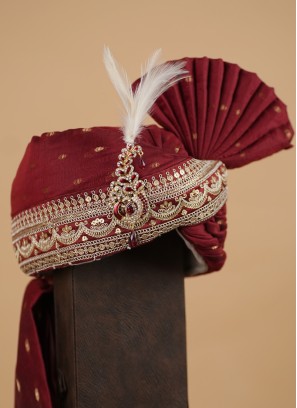 Designer Maroon Embroidered Turban