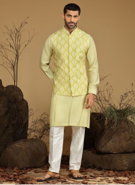 Designer Mens Wear Nehru Jacket In Light Green Color