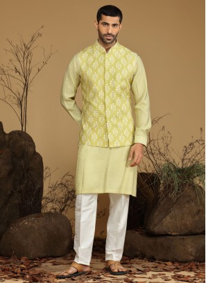 Designer Mens Wear Nehru Jacket In Light Green Color