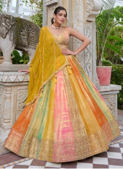 Designer Multicolor Embroidered Chiffon Lehenga Ch