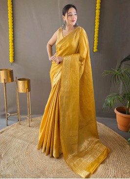 Designer Mustard Yellow Silk Saree