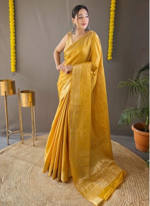 Designer Mustard Yellow Silk Saree