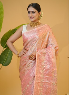 Designer Peach Kanjivaram Silk Festive Saree