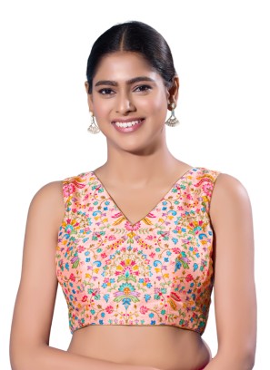 Designer Peach Readymade Blouse In Silk