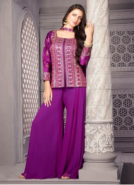 Designer Purple Georgette Palazzo & Top Set