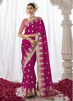 Designer Rani Pink Kora Silk Festive Saree