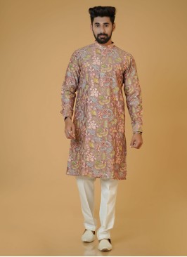 Rust Designer Festive Wear Raw Silk Kurta Pajama