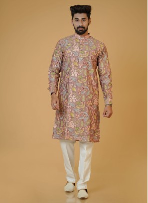 Rust Designer Festive Wear Raw Silk Kurta Pajama