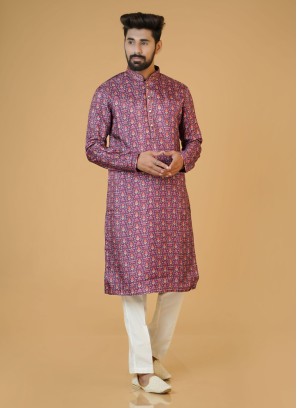 Designer Silk Floral Printed Kurta Pajama Set