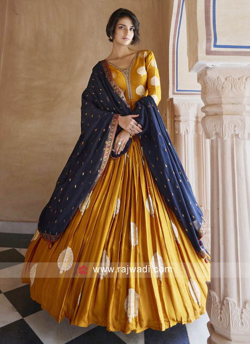 Buy Festival Plus Size Suits Silk Yellow Anarkali Suit LSTV110833