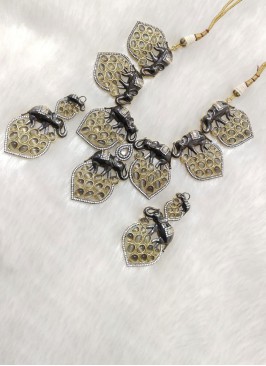 Designer Stone Studded Olive Green Necklace Set