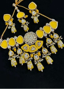 Designer Stone Studded Yellow Choker Necklace Set