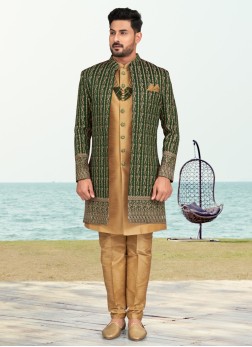 Designer Thread Embroidered Indowestern Set With J