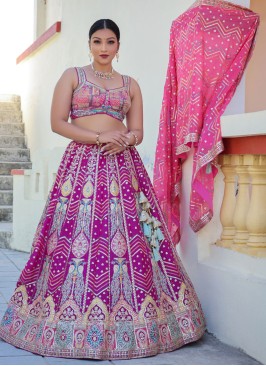 Purple Festive Lehenga Choli with Peacock Motifs