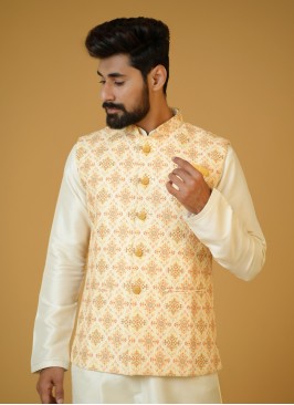 Designer Yellow Silk Nehru Jacket