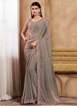 Designer Grey Silk Festive Saree