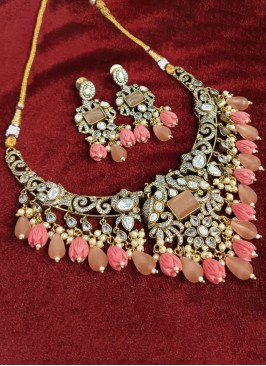 Diamond Studded Necklace Set With Pearl Drop