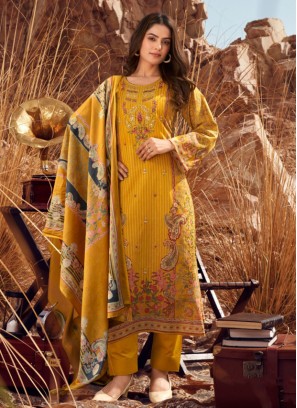 Mustard Yellow Digital Printed Dress Material