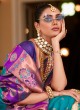 Stunning Dark Turquoise Designer Woven Embroidered Saree
