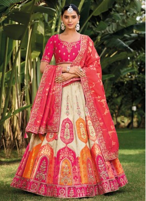 Silk Embroidered Designer Lehenga Choli In Cream