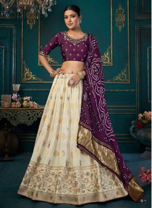 Off White Dola Silk Embroidered Lehenga Choli With Dupatta