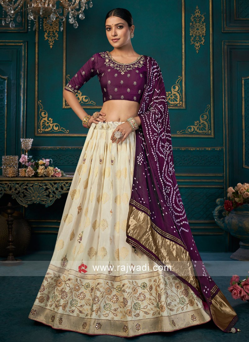 Nice Mirror Off White Silk Lehenga Choli