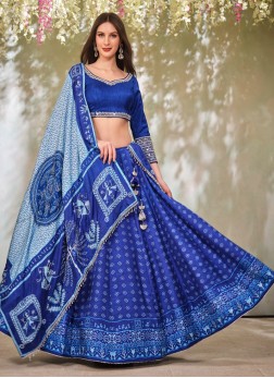 Dreamy Blue Ethnic Printed Silk Lehenga Choli