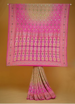 Dusty Rose Pink Khadi Chiffon Bandhani Saree