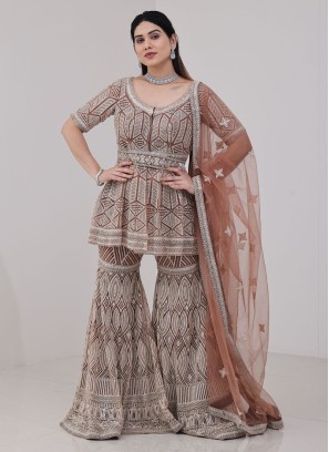 Dusty Rose Pink Sequins Embellished Sharara Set