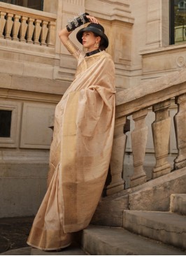 Elegant Beige Weaving Handloom Silk Saree