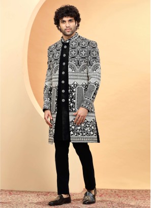 Elegant Black Mens Indowestern Jacket Set Ensemble