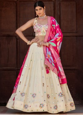 Elegant Off White Chiffon Lehenga Choli with Floral Printed Dupatta