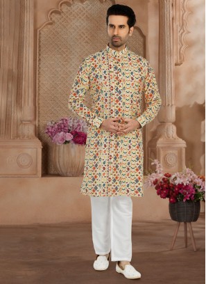 Elegant Cream Cotton Silk Kurta Pajama