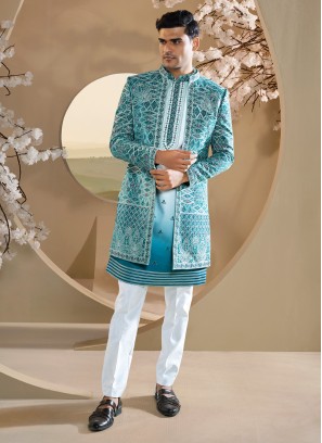 elegant firozi jacket style indowestern for men 54010