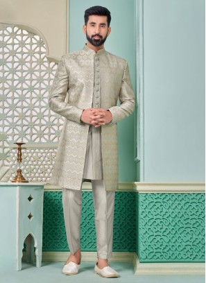 Elegant Grey Indowestern Set With Sequins Detailing