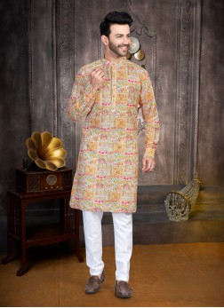 Elegant Multi Colored Printed Kurta Pajama