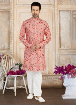 Elegant Pink Cotton Silk Kurta Set With Fancy Print