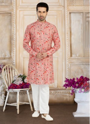 Elegant Pink Cotton Silk Kurta Set With Fancy Print