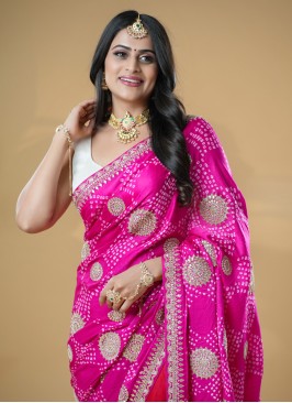 Elegant Pink & Red Pure Gajji Silk Saree