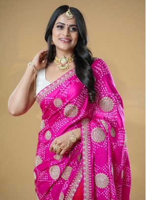 Elegant Pink & Red Pure Gajji Silk Saree
