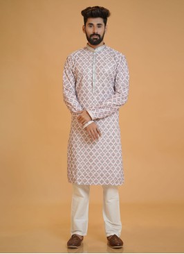 Elegant Pink Thread Embroidered Silk Kurta Pajama