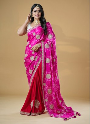 Elegant Pink & Red Pure Gajji Silk Saree