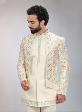 Elegant Thread Embroidered Indowestern Set With Jacket