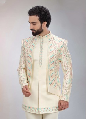 Elegant Thread Embroidered Indowestern Set With Jacket