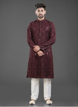 Elegant Wine Embroidered Georgette Kurta Set