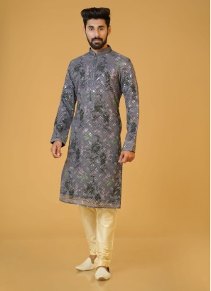 Embroidered Cotton Silk Kurta Pajama For Men