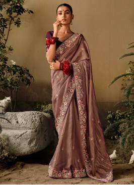 Brown Festive Wear Art Silk Embroidered Saree