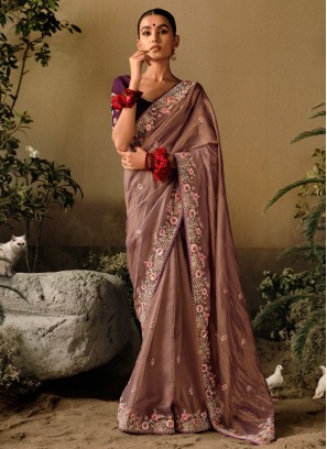 Brown Festive Wear Art Silk Embroidered Saree