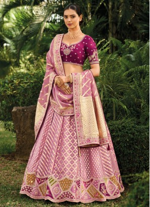 Onion Pink Silk Embroidered Lehenga Choli